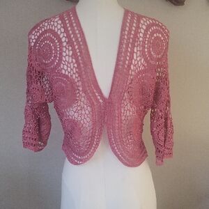 Ash Pink Crochet Women Sweater